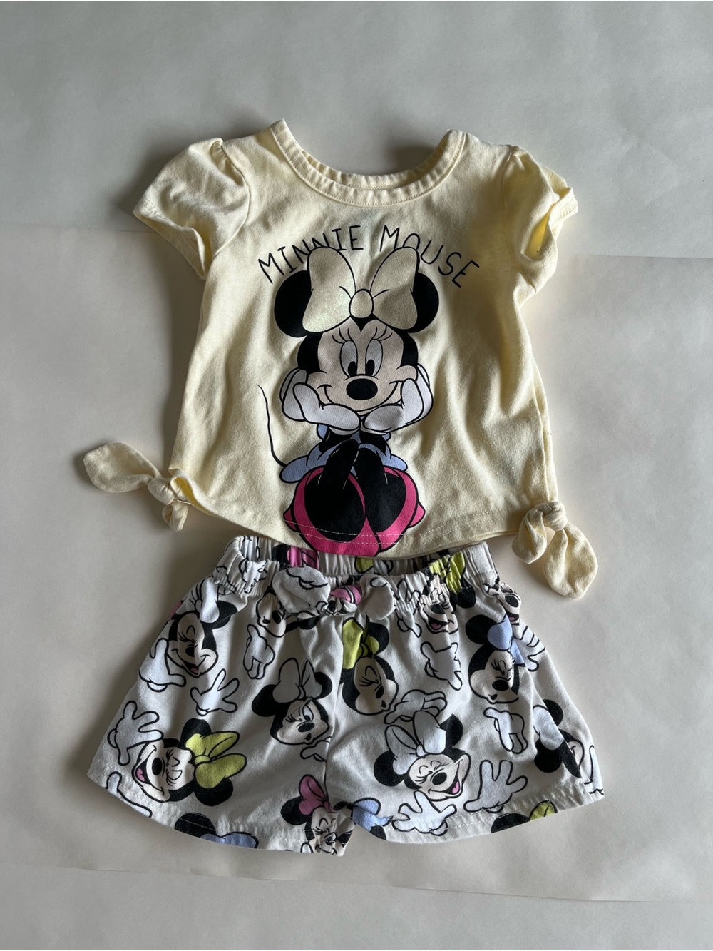 Minnie Mouse Girls Yellow Tie-Front Top & Printed Shorts Matching Set